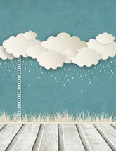 Rain Cloud And Ladder In Pale Blue Background With Wood Floor For Baby Backdrop Shopbackdrop